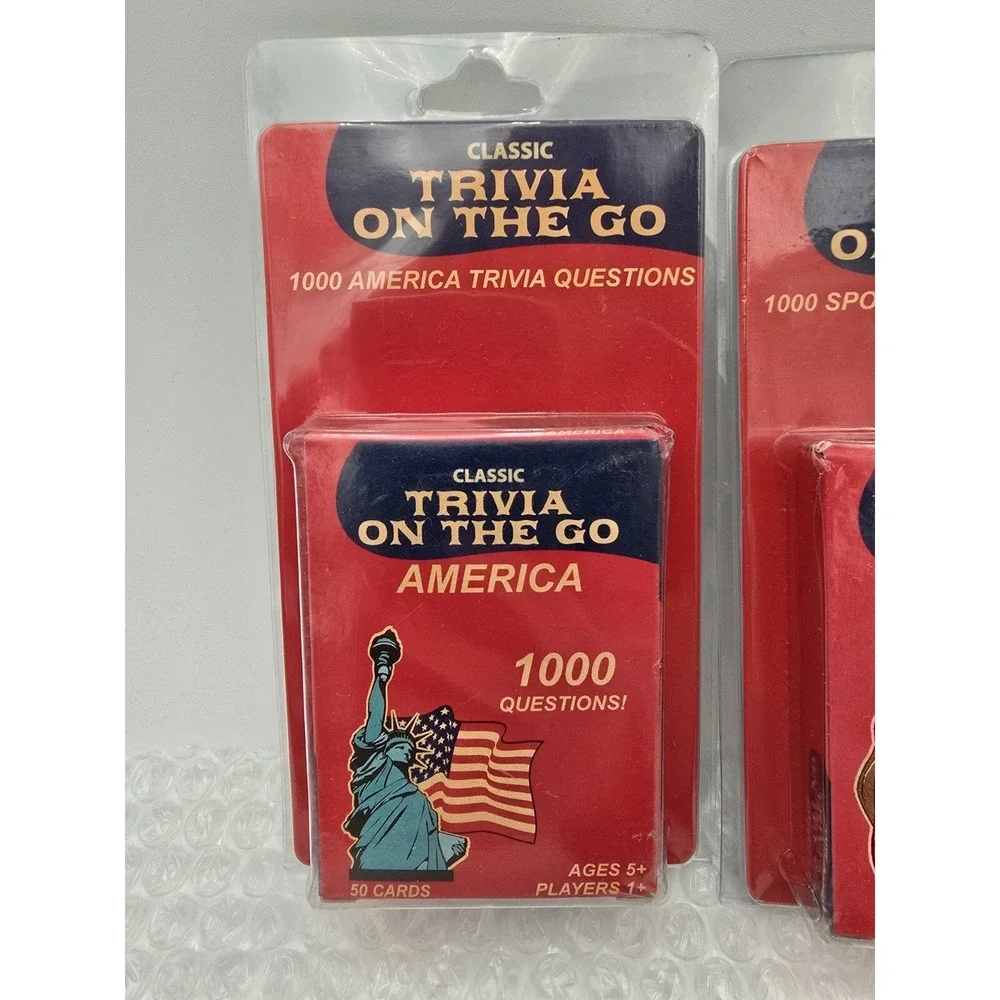 Set Of 4 Trivia On The Go Card‎ Game Packs America Sports Movies TV 2005 Fundex